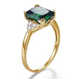 Yaresul 3.5ct Women's Green Emerald Ring for Women 14K Gold Plated 925 Sterling Silver Emerald Engagement Ring for Women May Birthstone Rings Paved Cubic Zirconia Wedding Rings Size 6