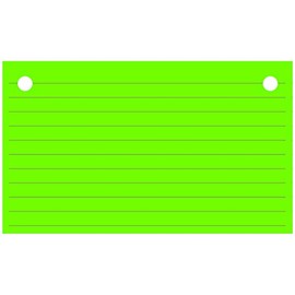 Colonial Cards: 150 Color Cardstock 3" x 5" Index Cards, Lined Landscape Format with Top Corners Hole Punched and 4 Binder Rings, Lime Green