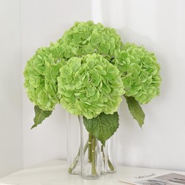 MARTINE MALL 3Pcs 21in Hydrangea Artificial Flowers, Latex Real Touch Hydrangeas Lifelike Large Hydrangea Flowers for Home Decor Party Arrangements Wedding Bouquets Centerpieces (Dark Green)