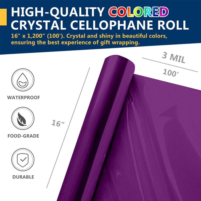 PerkHomy Clear Cellophane Wrap Roll 16" 3 Mil Thick Cellophane