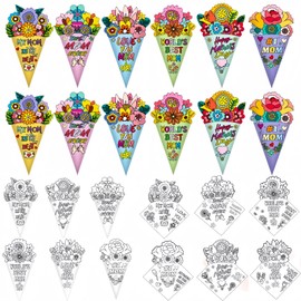 YVAINE 12 Pcs Color Your Own Mother's Day Bouquet DIY Floral Design Mother's Day Coloring Bouquet Paper Crafts for Home School Classroom Activities