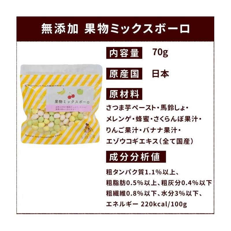 Tezukayama Hound Cam Dog Treat, Additive-free, Fruit Mix Bolo, Flour