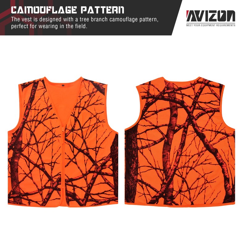 Avizon Men's Hunting Vest Orange Camouflage Hunting Vest Zipper Closer