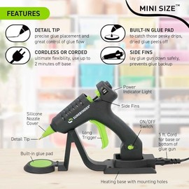 Surebonder Cordless/Corded High-Temperature Mini Hot Glue Gun with Fine Tip for Detailed Crafting and DIY Projects, 20 Watts (CL-195F)