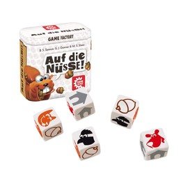 Game Factory 646273 Auf die Nüsse (Go Nuts), the Snappy Dice Game, Mini Game in Handy Metal Box, Travel Game, for Adults and Children above 8 Years