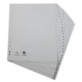 Exacompta - Ref 2931E - PP Printed Indices - For Use With A4+ Documents, 0.1mm Polypropylene, Pre-Punched, Soft & Tear Resistant - 31 Divider Parts (1-31) - Grey