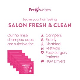 Fresh Wipes No Rinse Shampoo Cap 5 Pack with Pro Vitamin B5, Aloe Vera, & Conditioner | Microwaveable Shampoo Caps for Elderly, Post Surgery, Disabled, Festivals, Campers | All Hair Types