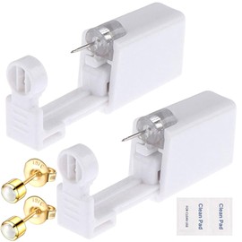 Lyuxzad Ear Piercing Gun Kit 6Pcs Disposable Ear Piercing Kit Including 2Pcs Self Ear Piercing Gun with 2Pcs Built-in Earrings Stud and 2Pcs Clean Tools for Ear Cartilage Piercing Kit(Gold) (Gold233)