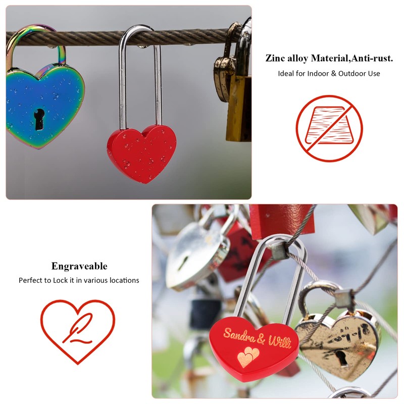 VeYocilk 3.5" 50mm Love Lock Heart Padlock,Red Single Heart Wish