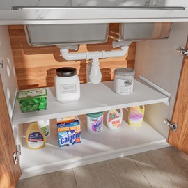 blitzlabs Large Expandable Closet Shelf Organizer with Strong Sticker, Adjustable Organizer Shelf for Cabinet Pantry Wardrobe Cupboard Kitchen, 15.8" x 26",2packs