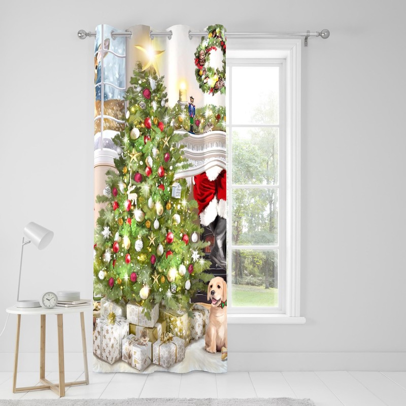 Fusion - Eyelet Single Decorative Curtain Panel - Christmas Tree
