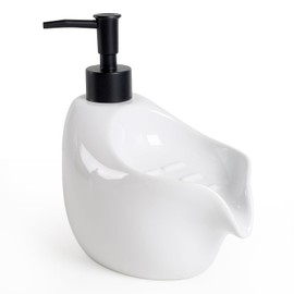 Autumnlife Soap Dispenser, White, 670 ml Washing Up Liquid Dispenser Kitchen with Sponge Holder, Large Liquid Hand Soap Dispenser with Sponge, Refillable Ceramic Soap Dispenser for Bathroom, Kitchen