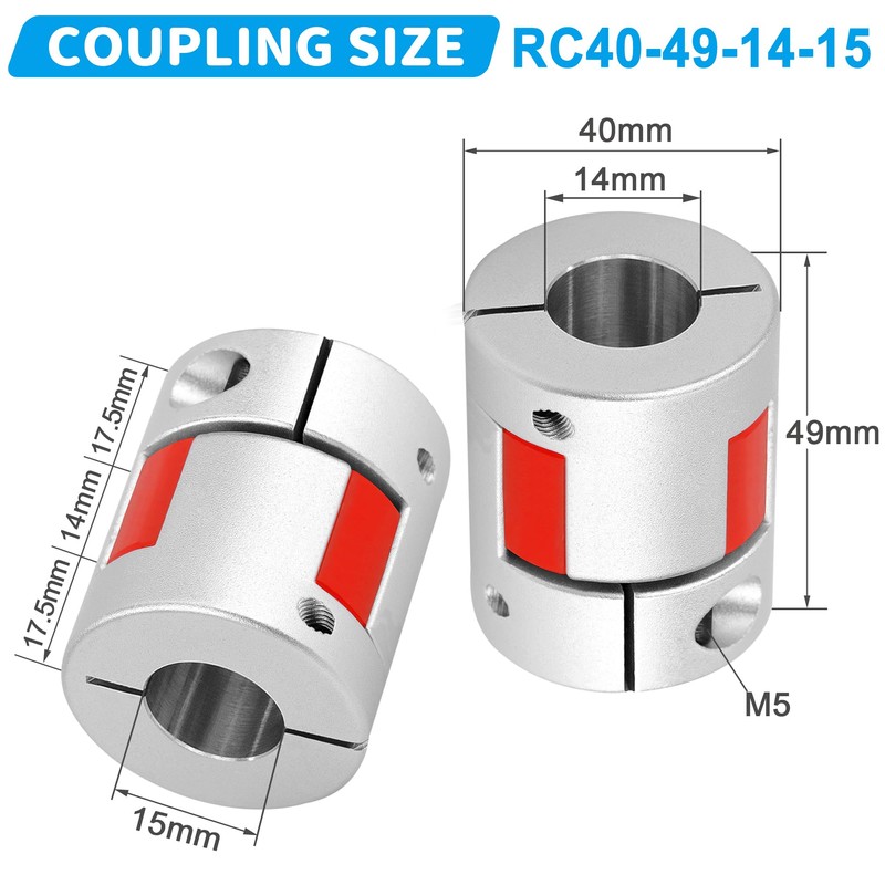 Shaft Coupling 14 mm to 15 mm Bore, L40 x