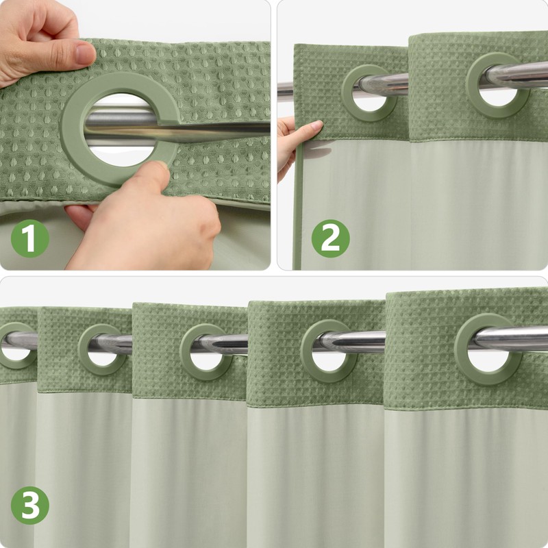 PILOTSHARK No Hook Waffle Weave Shower Curtain Set with Snap-in