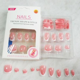 48Pcs French Tips Press on Nails and Toes Nails Manicure Art with French Tips Design, Glossy White Medium Square False Nails Gel Glue on Nails, French Acrylic Fake Nails Stick on Nails for Women Girls