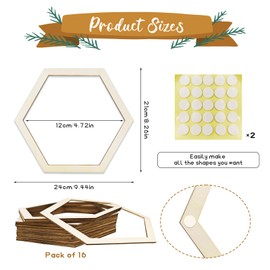 AOCEAN 16 Pcs Wooden Honeycomb Decorations Unfinished Hexagon Wall Beehive Decor Bee Decorations for Home Birthday Party DIY Decor
