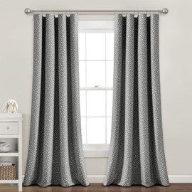 Lush Decor Pixie Fox Geo Blackout Window Curtain Panel, Single Panel, 52" W x 84" L, Dark Gray - 100% Blackout Curtains - Gray Curtains for Kids & Baby - Geometric Dots - Bedroom & Nursery Decor