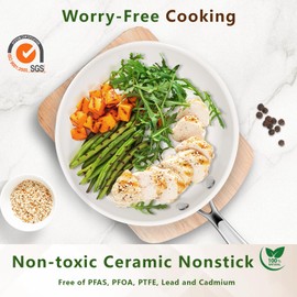 SAKAMOSH 8 Inch Nonstick Ceramic Frying Pan, Tri-Ply Stainless Steel Skillet with Stay-Cool Handle, PFAS/PFOA/PTFE Free, No Seasoning Required, High Heat & Induction Safe, Dishwasher/Oven Safe