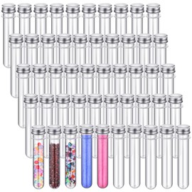 45ml Plastic Test Tubes Transparent Clear Bath Salt Tubes 25x140mm Cylindrical Aluminum Lid Plastic Vials for Candy Spice Dried Flower Storage Container Decor House Scientific Experiment (200 Pcs)