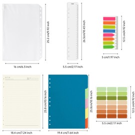 Mlife B5 Binder Refills Lined Paper Set - B5 Refill Pad with 5 PCS File Divider,90 Pages B5 Loose Leaf Paper,Label Stickers,Index Tabs and Clear Cash Envelopes