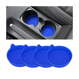 Bittwee 4PCS Car Cup Coasters, Automotive Waterproof Non-Slip Sift-Proof Silicone Insert Spill Holder Insulation Drink Mat Mesh Organizer, Vehicle Interior Decor Accessories Universal Fit (Blue)