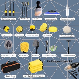 Car Cleaning Kit 32Pcs Yellow, Car Detailing Wash Kit with Car Vacuum Cleaner, Detailing Brush and Drill Brush, Car Accessories for Men & Women, Car Cleaning Supplies for Interior, Exterior