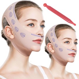 2 Stück Kinnmaske Schlafen, V Shape Face Mask Kinnmaske Doppelkinn Entferner Kinnmaske Doppelkinn V Line Lifting Mask für Kinn und Schlaffe Gesichtshaut mit Massagestab