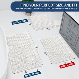 Arotive Luxury Chenille Bathroom Rug Mat, Extra Soft Thick Absorbent Shaggy Bath Rugs, Non-Slip Machine Wash Dry, Plush Bath Mats for Bathroom, Shower and Tub, 36x24, Ivory