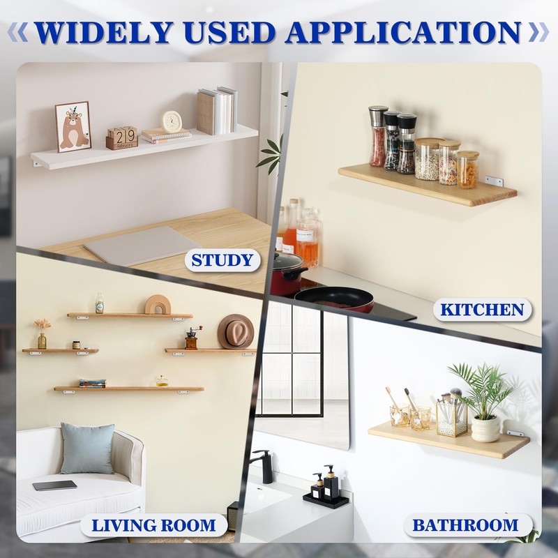 Alise Floating Shelf Brackets White,4 Pcs L Brackets for Shelves,6''