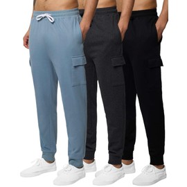 Real Essentials 3 Pack Sweatpants for Men Mens Joggers with Pockets Jogger Cargo Jogging Pants para Hombre Fleece Sweat Adult Sweats Lined Black Thick Cotton Warm Heavy Green Athletic Cuffed Active