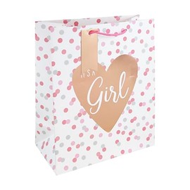 Eurowrap White Kraft Paper It's a Girl Gift Bag With Gift Tag - Gift Bag for New Baby, Baby Shower, Newborn - Eco Friendly Bag 100% Recyclable - Baby Girl Gift Wrap Occasion Present - Large Size