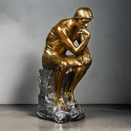 Resin The Thinker Thinking Man Statue Sculpture Frgurine Gift for Home Office Living Room Desktop Display Decorative Decoration (Bronze)