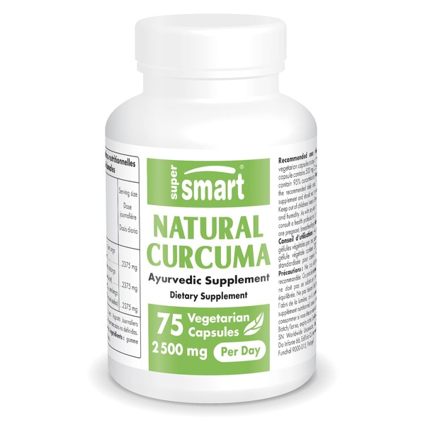 Curcuma Naturel 2500g par jour - Puissant Antioxydant - Propriétés Anti-Inflammatoire et Immunitaires - Normalisé à 95% de curcuminoïdes - Haute Absorption - Vegan - Sans Gluten - Supersmart