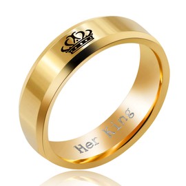 Uloveido Men's Gold Titanium Stainless Steel Her King Ring, Wedding Promise Engagement Bands Lovers Gifts for Boyfriend (Men Size T)