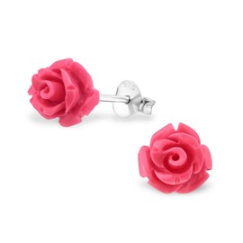 Monkimau Girls' Rose Stud Earrings 925 Sterling Silver Real Silver with Synthetic Rose Petal, Silver Plastic