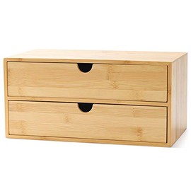 100% Original Bamboo Desk Organizer - Mini Bamboo Desk Drawer Tabletop Storage Organization Box for Office Home Toiletries Supplies, No Assembly Required (2 Drawer)