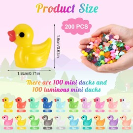 GSrenyu 200 Pcs Mini Resin Ducks Mini Ducks Glow in The Dark Ducks Tiny Ducks Resin Ducks Small Ducks Mini Resin Animals Little Ducks Miniature Ducks for Garden Aquarium Dollhouse Party (2 Styles)