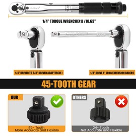 MULWARK 1/4-Inch Drive Torque Wrench 20-200 in.lb / 2.26~22.6 Nm - 3PC High Precision Dual Range Scales Click Torque Wrench Set