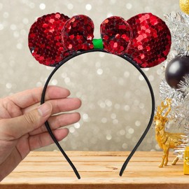 berbo Christmas Headband -Red Shiny Sequin Mouse Ears Hair hoop Bow Headband for Boys Girls Women Christmas Holiday Party Hair Decoration Accessorie(Green)