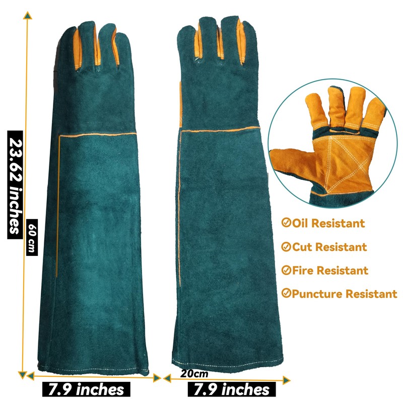 FelRelWel Animal Handling Gloves,23.6" Long Sleeves Gauntlet,Safety Work Glove, Cowhide