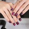 GXOIPNS Purple Press On Nails Short Square Acrylic Cat Eye