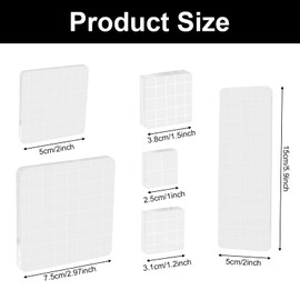 6 Pcs Stamp Blocks with Grid and Grip, Acrylic Clear Stamping Blocks Set Essential Stamping Tools for Scrapbooking Crafts Card Making, Assorted Sizes