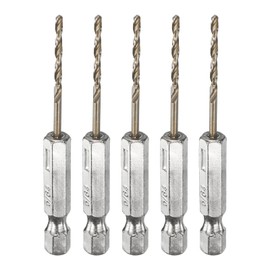 sourcing map 5pcs 1/4" Hex Shank Drill Bit 5/64" Gold Oxide M35 High Speed Steel Twist Drill Bit 135 Degree Split Point Tip Drilling Tool with Quick Change Hex Shank for Metal Wood Plastic