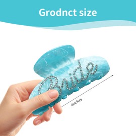 Bride Claw Hair Clip,​ Bride White Acrylic Hair Clips with Rhinestone Logo, Bachelorette Party Wedding Birthday Banana Barrettes Hair Decorations for Girl, Trendy Bridal Claws (Blue)