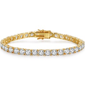 Dowos Tennis Bracelets for Women, 18K Gold Plated 925 Sterling Silver Round Cubic Zirconia Tennis Bracelet, Charm Fine Jewelry Birthday Jewelry Gifts for Women 6"