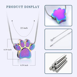QGJNSGC Paw Print Urn Necklace for Ashes, Cremation Jewelry for Ashes Urn Necklace Keepsake Jewelry for Pet/Dog's/Cat's Ashes Pendant Memorial Gifts for Man/Women(Colourful)