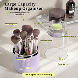 Makeup Brush Holder Organizer, 360° Rotating Makeup Brush Organizer, Large Capacity Makeup Organizer with 7 Slot Makeup Organization and Skincare Storage for Vanity, Desktop, Bathroom (White)