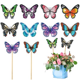 SHANFAA 8PCS Butterfly Diamond Art Kits,Diamond Painting Kits for Garden Decor, Butterfly Stakes Diamond Art Kits, Butterflies Diamond Art Ornaments Supplies, Style-12