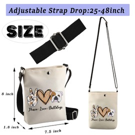 BDPWSS Bulldog Crossbody Purse French Bulldog Gift Peace Love Bulldogs Crossbody Bag English Bulldog Lover Gift Dog Mom Gift (Peace bulldog Cbag)