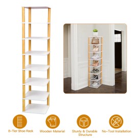 NewHome 8Tier Wooden Shoe Rack Organizer Storage Shelf Home Saving Space Standing Closet
